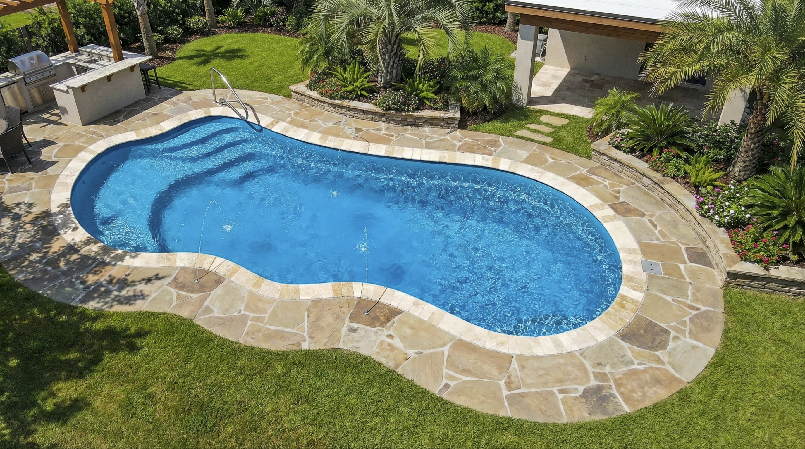Fiberglass pool designed for relaxing