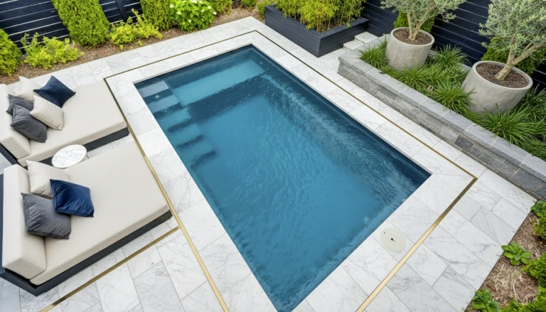 Modern fiberglass pool and outdoor living space